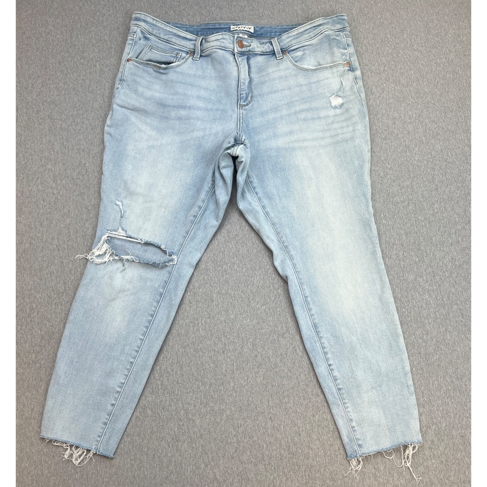 Ava & Viv Jeans Womens 20W Blue Cotton Blend Stretch Distressed Frayed Hem